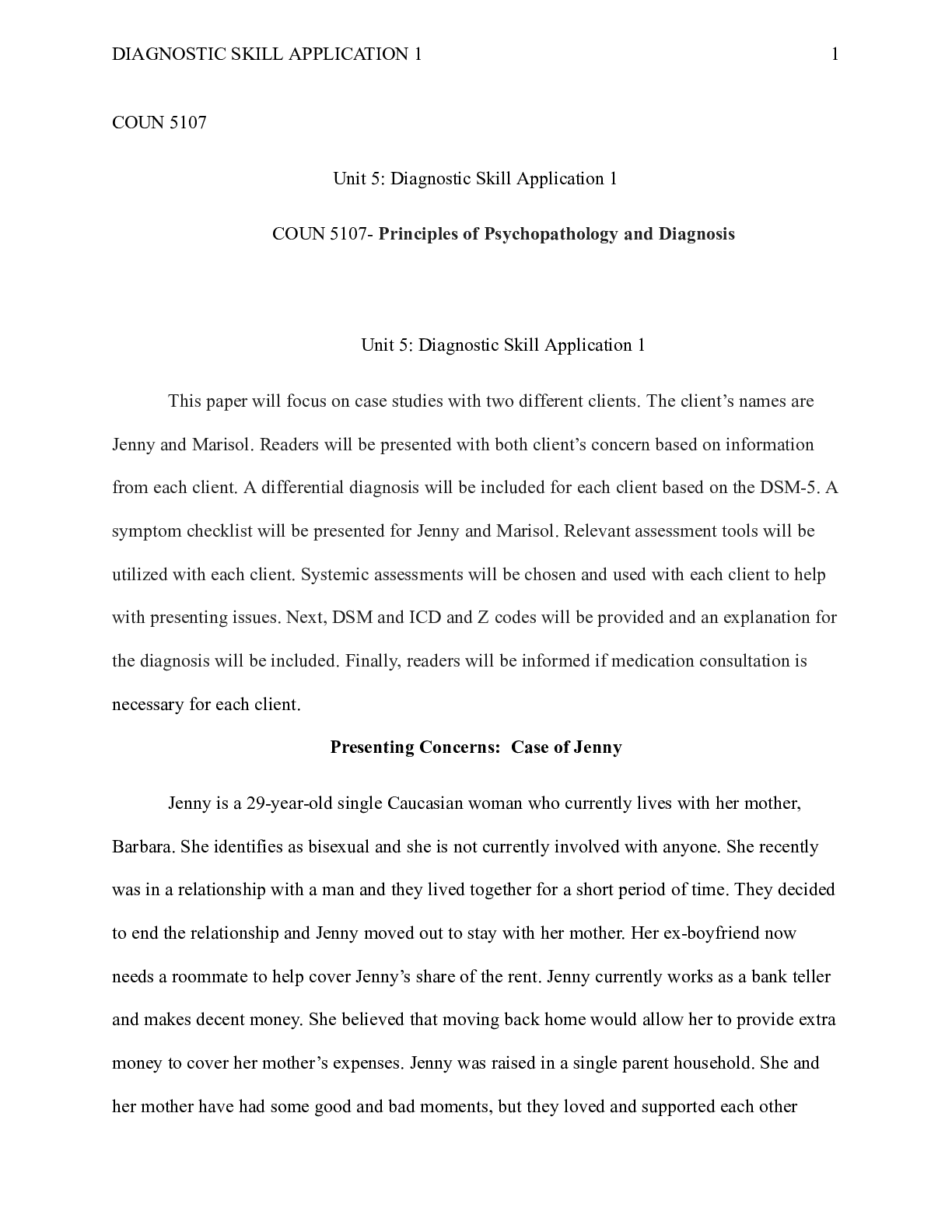 Preview image of u05a01_DiagnosticSkillApplication1.doc  COUN 5107  Unit 5: Diagnostic Skill Application 1 document